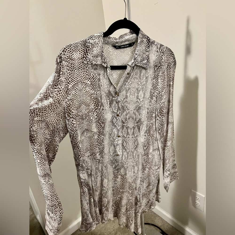Zara Snakeskin Asymmetrical Blouse